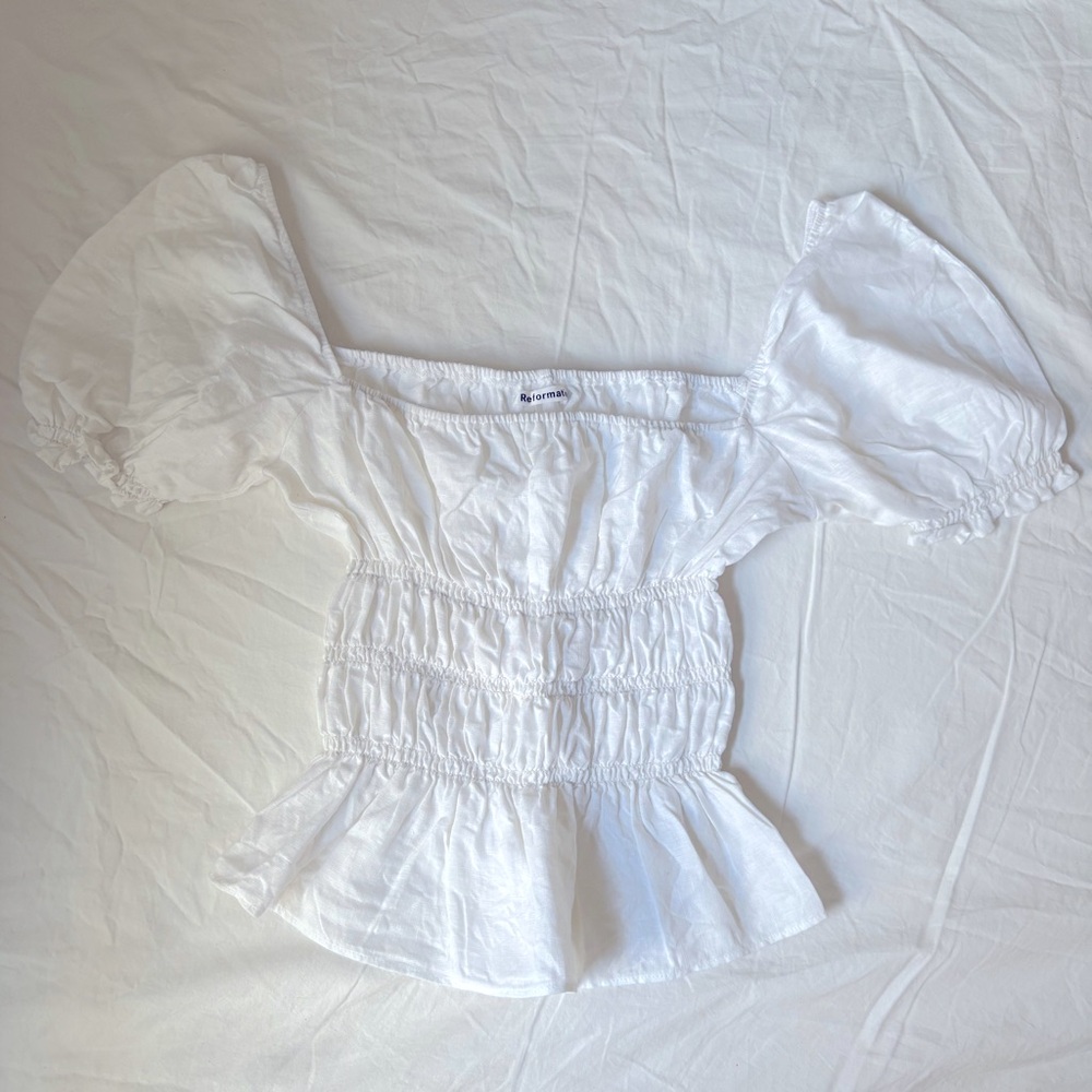 Reformation ruched linen top